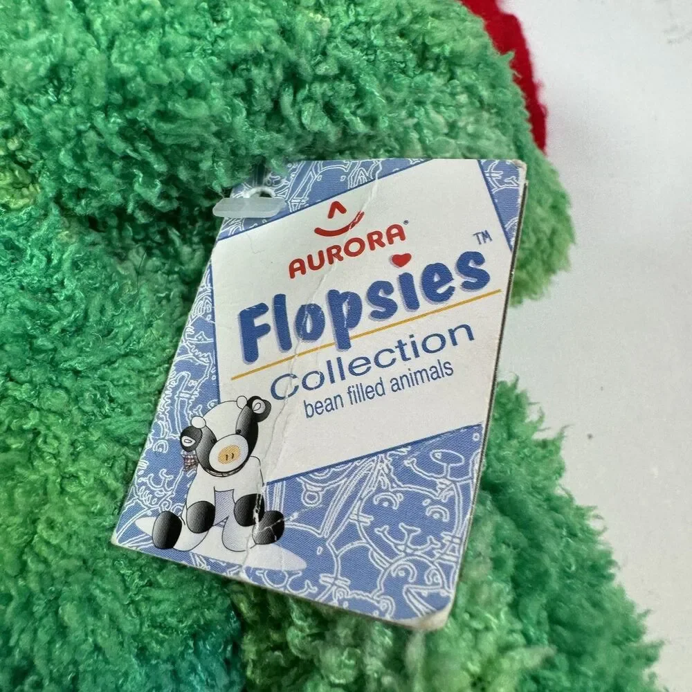 Aurora Flopsies Collection Green Frog Black Spots Bean Plush Stuffed Animal 13